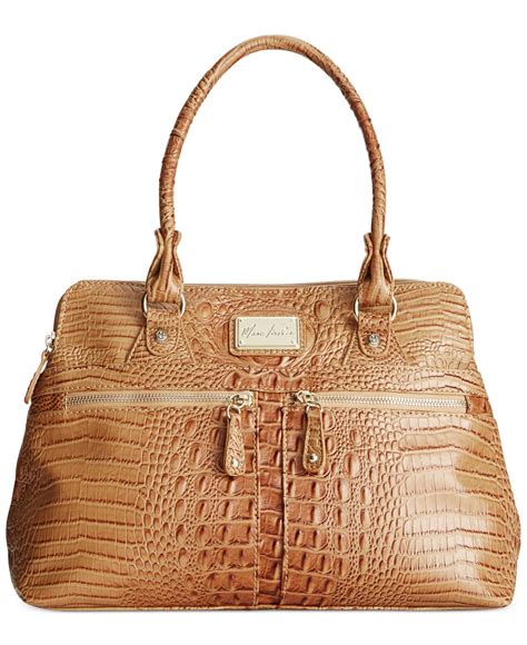 Description: <strong>Marc Fisher</strong> Snake Print Satchel Bag <strong>Purse</strong> Shoulder Bag Gold hardware, 3 large compartments inside 2 front pockets 3 storage compartments Zipper and magnetic closure Approx. . Marc fisher purse